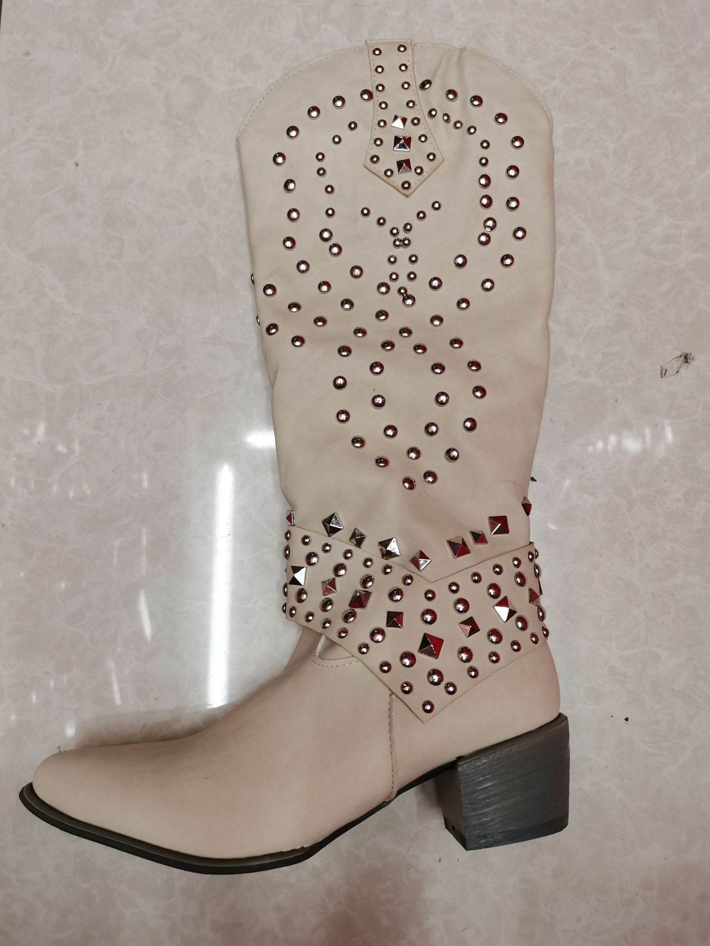 Buycenter Women's High Boots - Autumn & Winter Rivet Thick Heel Design - Buy Center