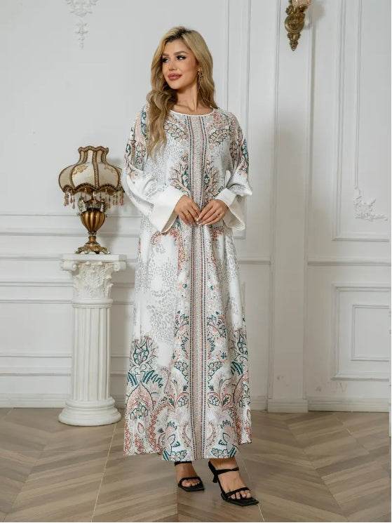 Buycenter Floral Print Long Sleeve Abaya Dress - Elegant Ladies Fashion - Buy Center