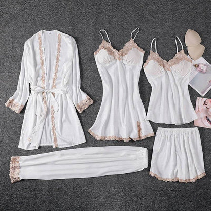 Women's Five-Piece Imitated Silk Pajamas Set - Cool & Comfortable Sleepwear - Buy Center
