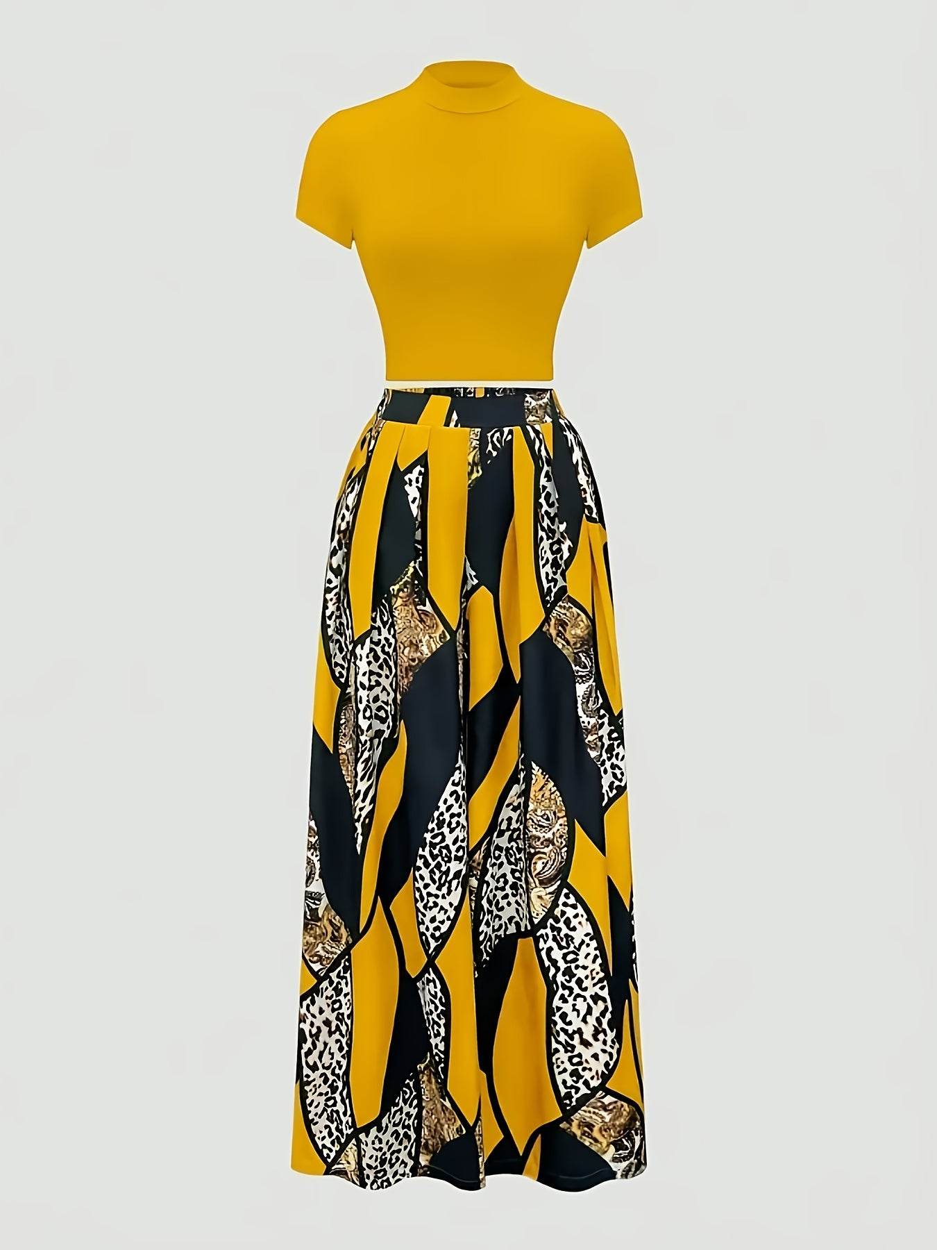 Elegant Two-Piece Set: Fitted T-Shirt & Loose Trousers for Summer - Buy Center