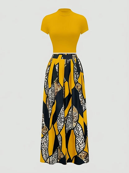 Elegant Two-Piece Set: Fitted T-Shirt & Loose Trousers for Summer - Buy Center