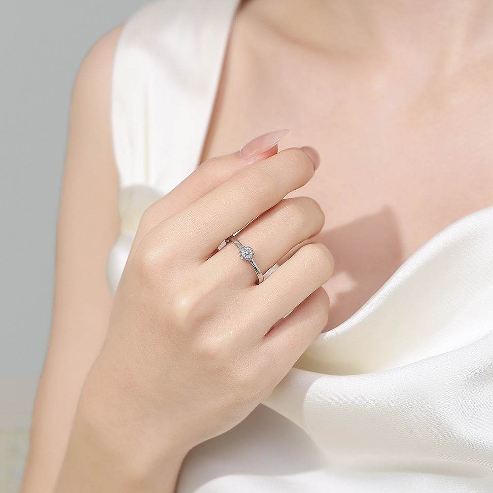 Silver Hydrangea Design Ring - Electroplated White Gold for Women - Buy Center