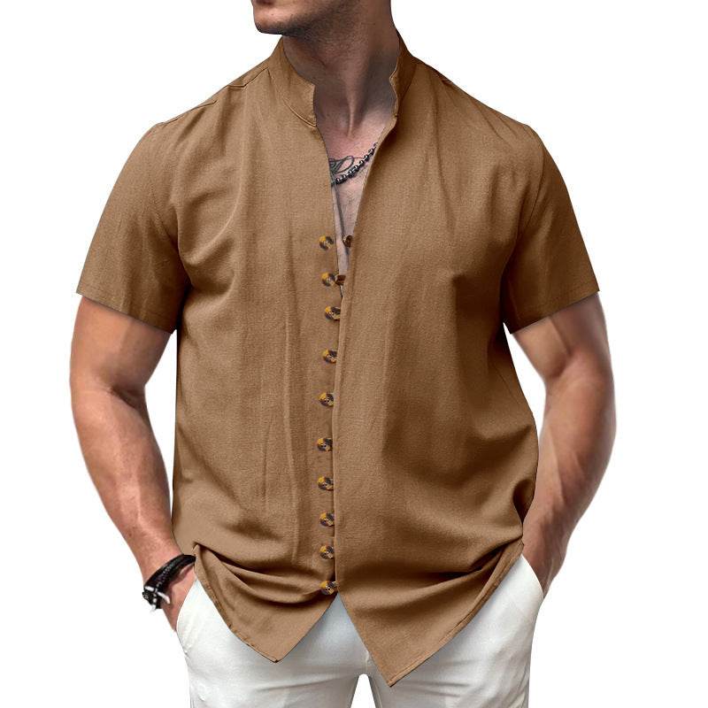 Buycenter Men's Linen Button Shirt - Loose Fit, Short Sleeve in Multiple Colors - Buy Center