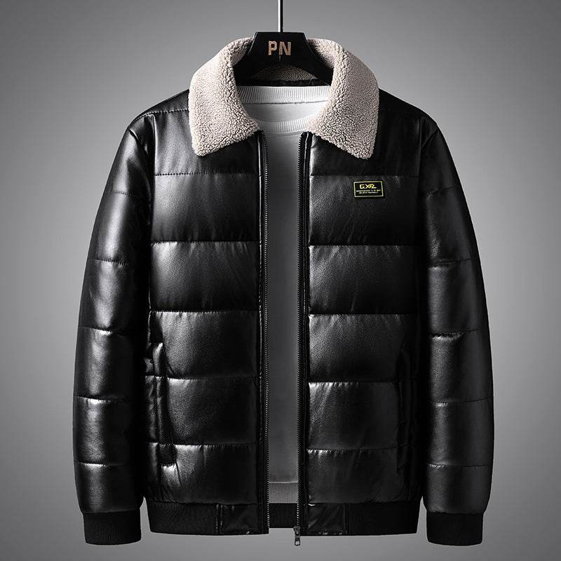 Trendy Men's Winter Jacket - Stylish PU Leather with Lapel Collar - Buy Center