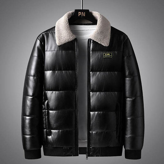 Trendy Men's Winter Jacket - Stylish PU Leather with Lapel Collar - Buy Center