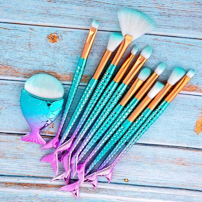 11pcs Mermaid Makeup Brushes Kit - Flawless Application & Trendy Design 2025 - Buy Center