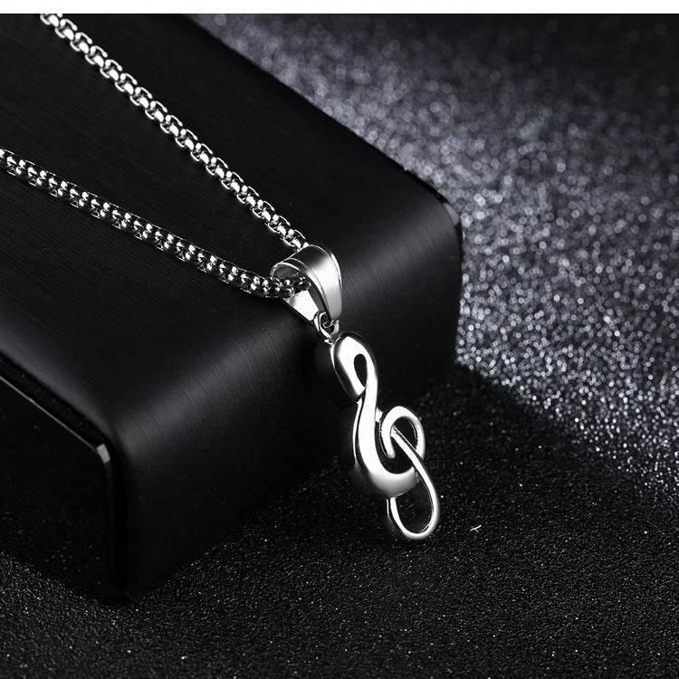 Men's Titanium Steel Music Symbol Necklace - Trendy Fine Jewelry for Music Lovers - Buy Center