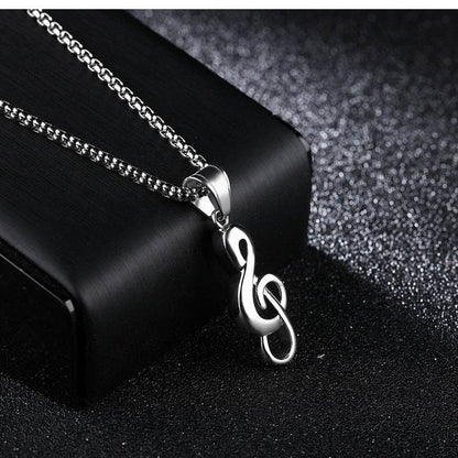 Men's Titanium Steel Music Symbol Necklace - Trendy Fine Jewelry for Music Lovers - Buy Center