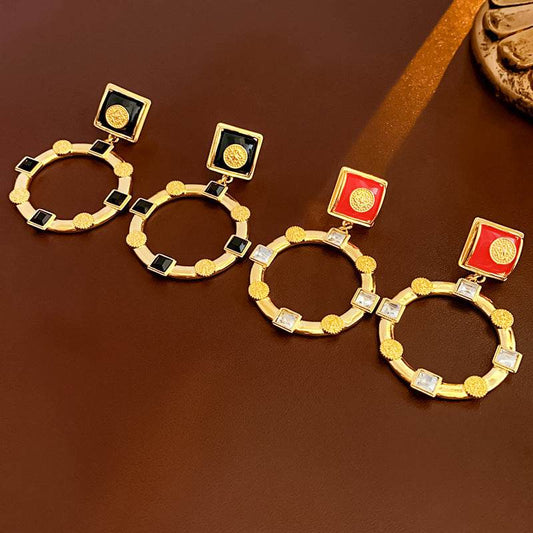 Vintage Silver Stud Earrings - Rhinestone Circle Design for Women - Buy Center