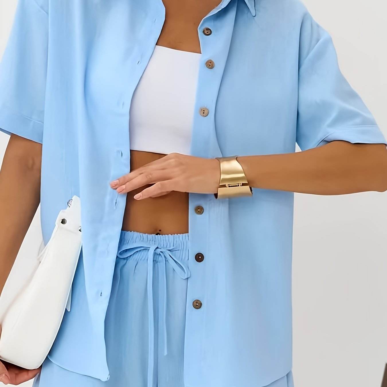 Women's Summer Two-Piece Set - Short Sleeve Shirt & Shorts - Buy Center