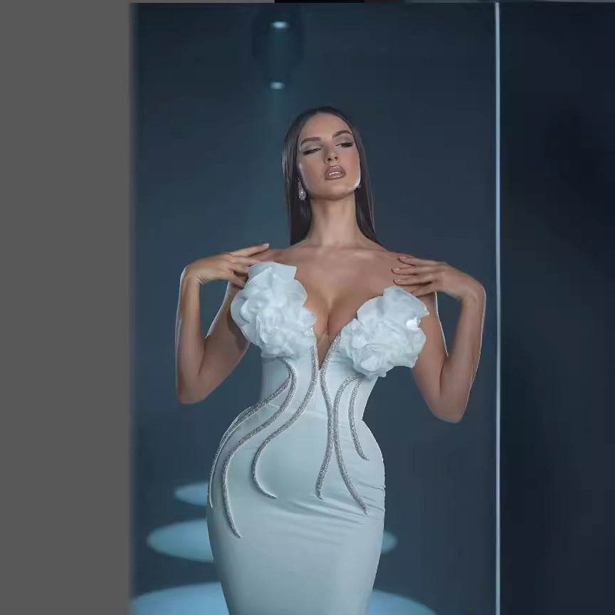 Elegant Temperament Evening Dress - Flower Chain Strapless Style 2025 - Buy Center