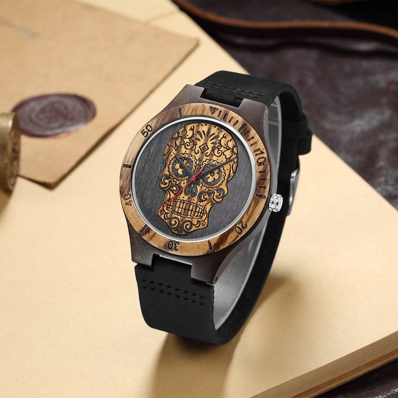 Skull Wooden Quartz Watch - Stylish Double Color, Waterproof Design - Buy Center