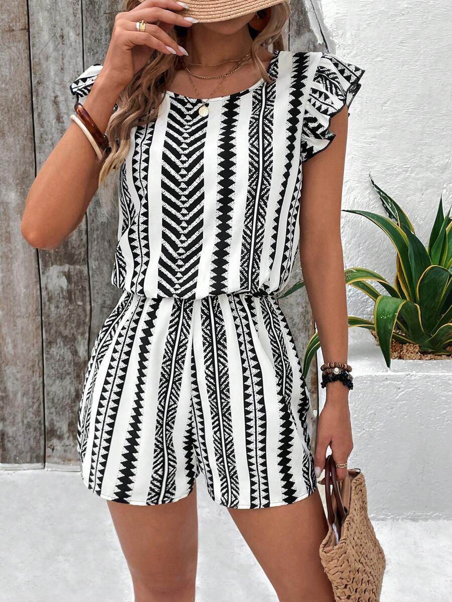 Buycenter Floral Print Ruffled Jumpsuit - Stylish Mid Waist Romper - Buy Center