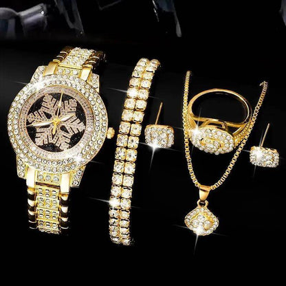 Snowflake Pattern Jewelry Set - Luxury Watch, Necklace & Bracelet - Buy Center