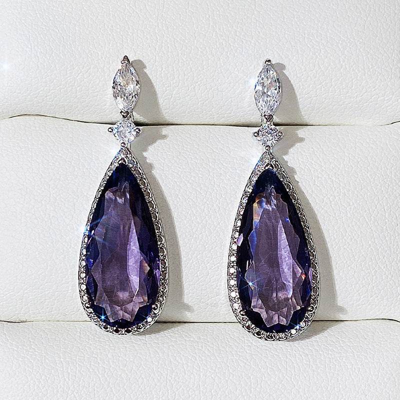 Buycenter Purple Zircon Bridal Earrings - Elegant Drop Shape Design - Buy Center