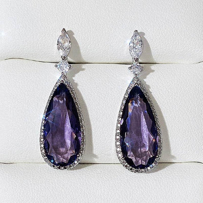 Buycenter Purple Zircon Bridal Earrings - Elegant Drop Shape Design - Buy Center