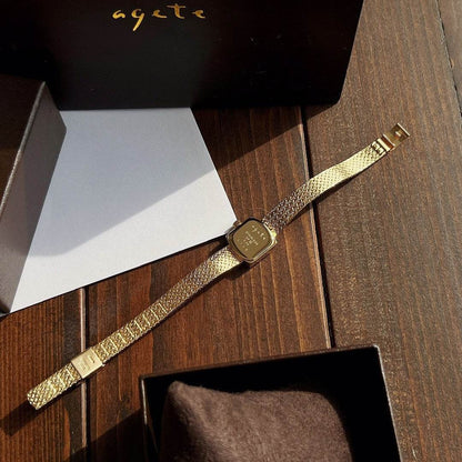 Mini Delicate Square Women's Quartz Watch - Gold Mesh & Retro Style - Buy Center
