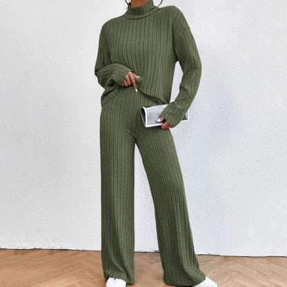 Buycenter Women's Turtleneck Knitting Set - Long Sleeve & Loose Trousers - Buy Center