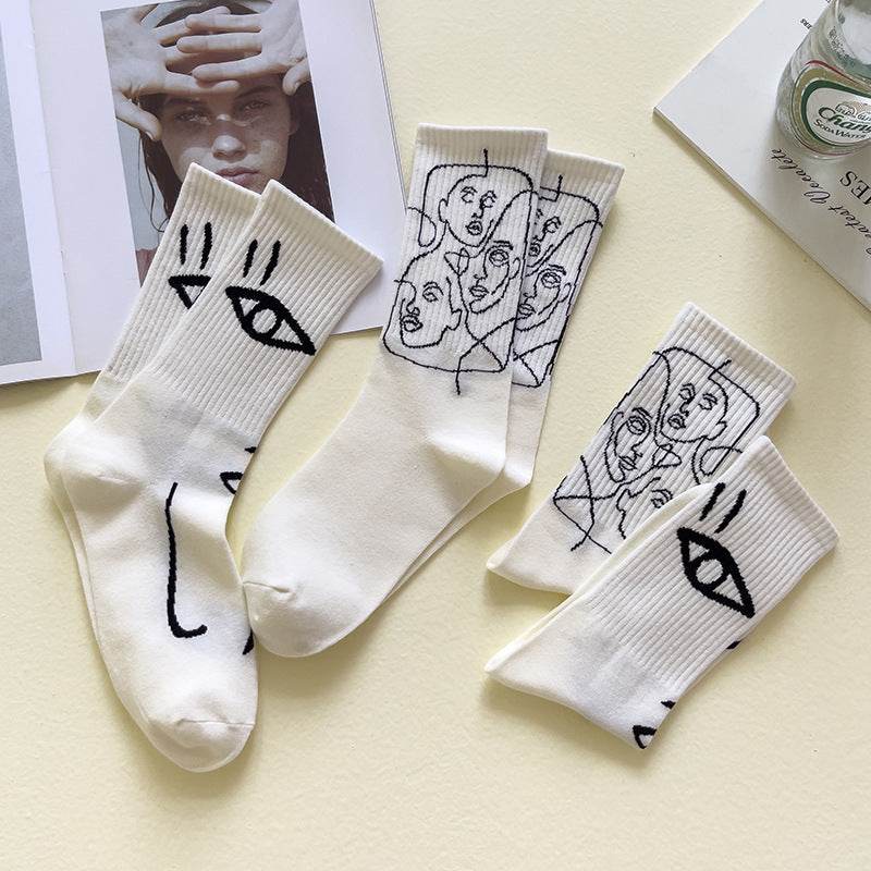 Boneless Suture Tube Socks - Trendy Abstract Lines, Free Size Comfort - Buy Center