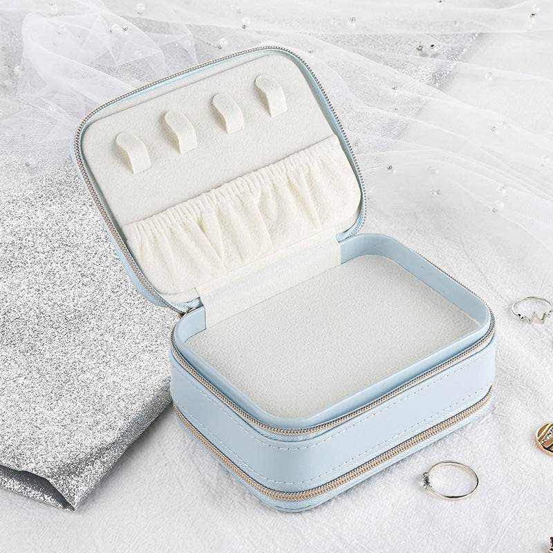 Compact PU Leather Jewelry Box - Stylish Zipper Organizer in Two Colors - Buy Center
