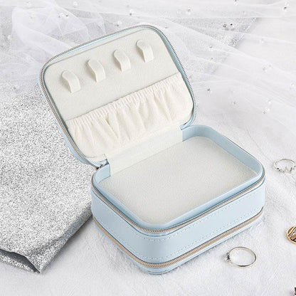Compact PU Leather Jewelry Box - Stylish Zipper Organizer in Two Colors - Buy Center