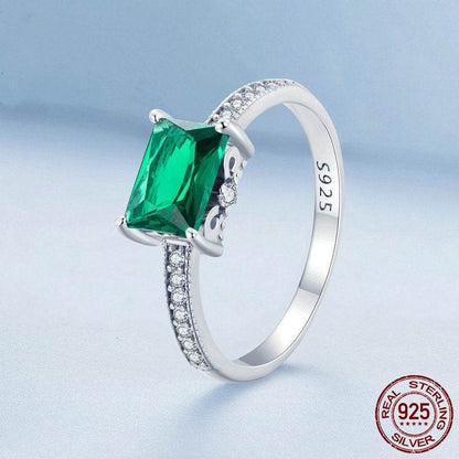 Buycenter S925 Sterling Silver Green Ring - White Gold Plated for Women - Buy Center