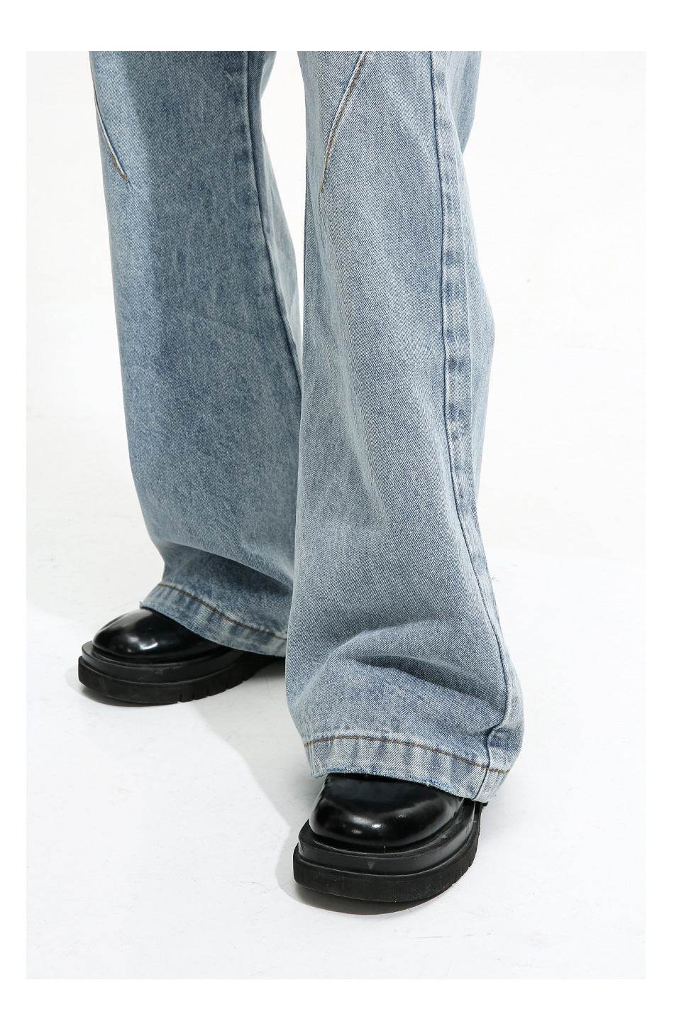 Buycenter Men's Vintage White Washed Straight Jeans - Light Blue Casual Style - Buy Center