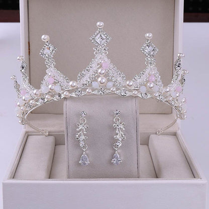Korean Style Bridal Crown Earring Set - Handmade Wedding Hair Jewelry - Buy Center