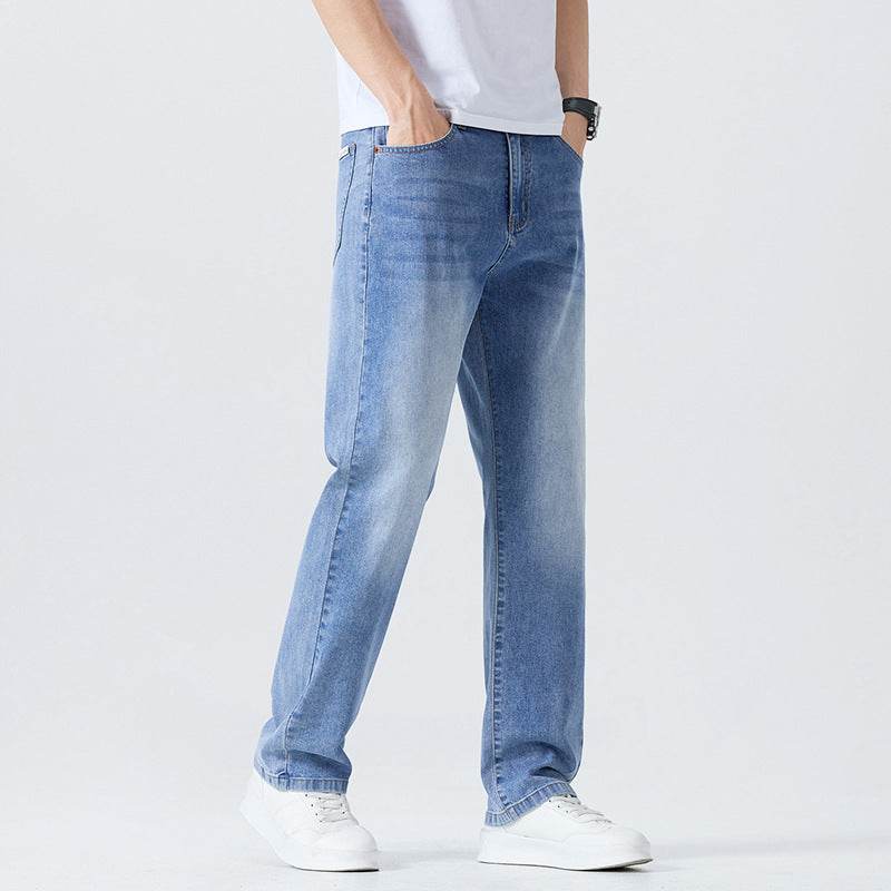 Washed Cleanfit Men's Light Blue Jeans - Straight Leg, Mid Waist Style - Buy Center
