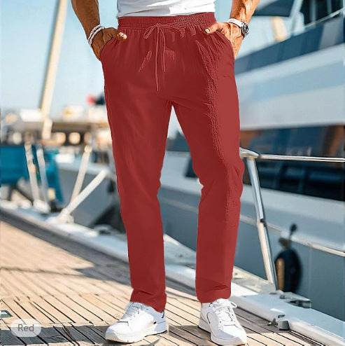 Men's Summer Elastic Waist Trousers - Straight Fit, Cotton Blend - Buy Center