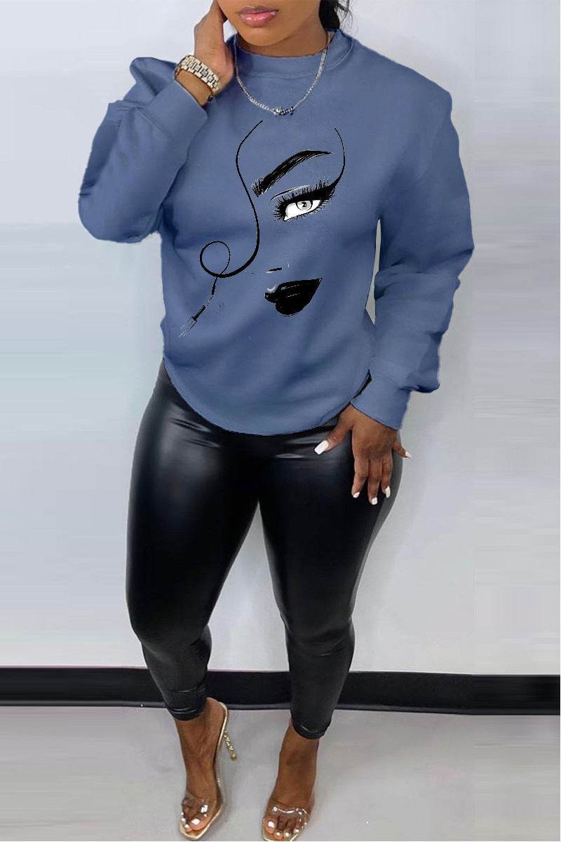 Buycenter Women's Printed Casual Loose Sweater - Crew Neck, Long Sleeve - Buy Center