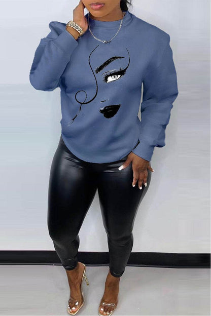 Buycenter Women's Printed Casual Loose Sweater - Crew Neck, Long Sleeve - Buy Center