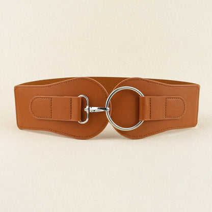 Women's PU Leather Wide Belt - Chic Design with Gold Buckle for 2025 - Buy Center