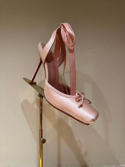 Buycenter Women's Trendy Leather Sole High Heels - Satin Ribbon Toe Cap - Buy Center