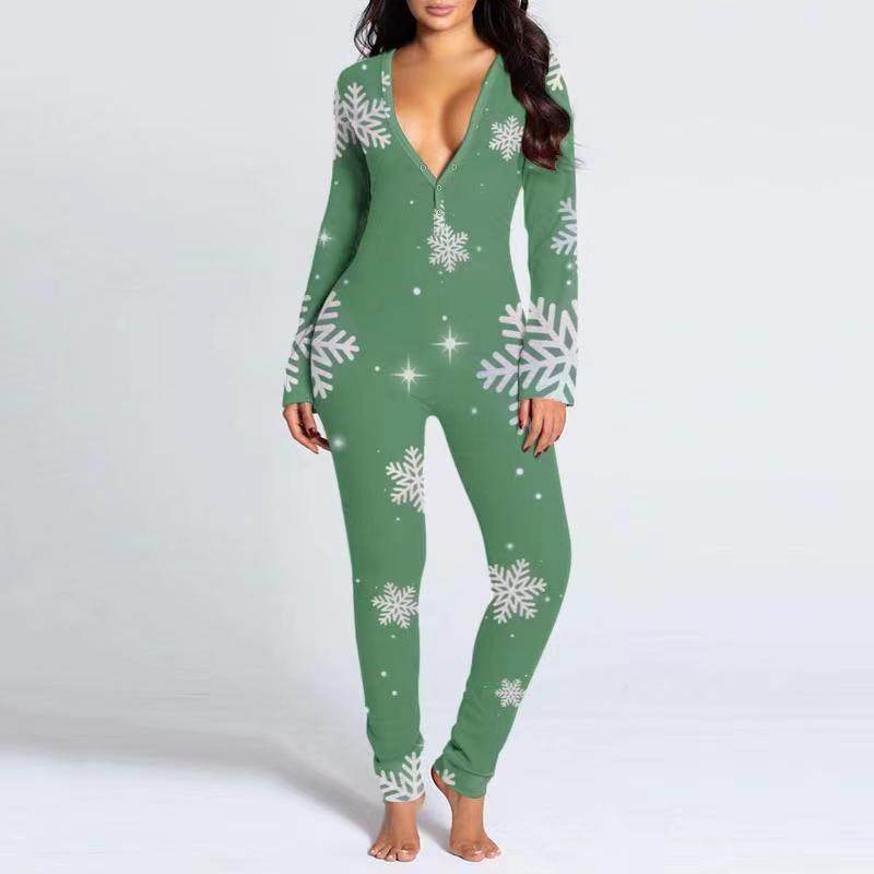 Buycenter Women's Printed Button Tight Jumpsuit - Comfortable V-Neck Style - Buy Center