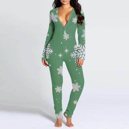 Buycenter Women's Printed Button Tight Jumpsuit - Comfortable V-Neck Style - Buy Center