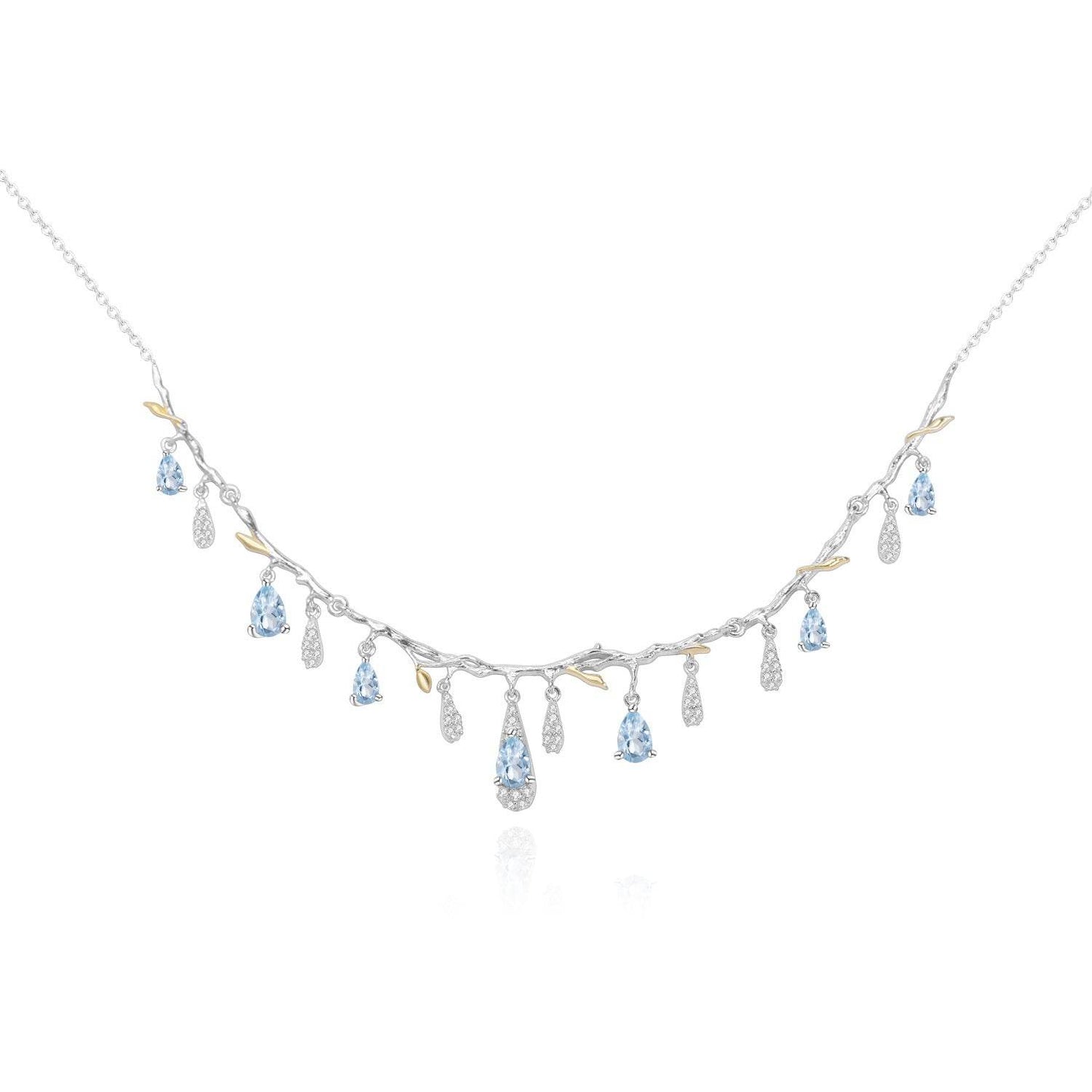 Elegant S925 Silver Natural Topaz Necklace - Stunning Blue Gemstone Pendant - Buy Center
