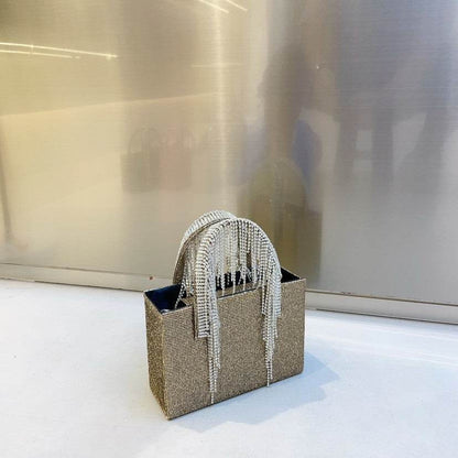 Portable Rhinestone Tassel Chain Square Bag - Trendy Evening Accessory - Buy Center