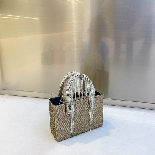 Portable Rhinestone Tassel Chain Square Bag - Trendy Evening Accessory - Buy Center