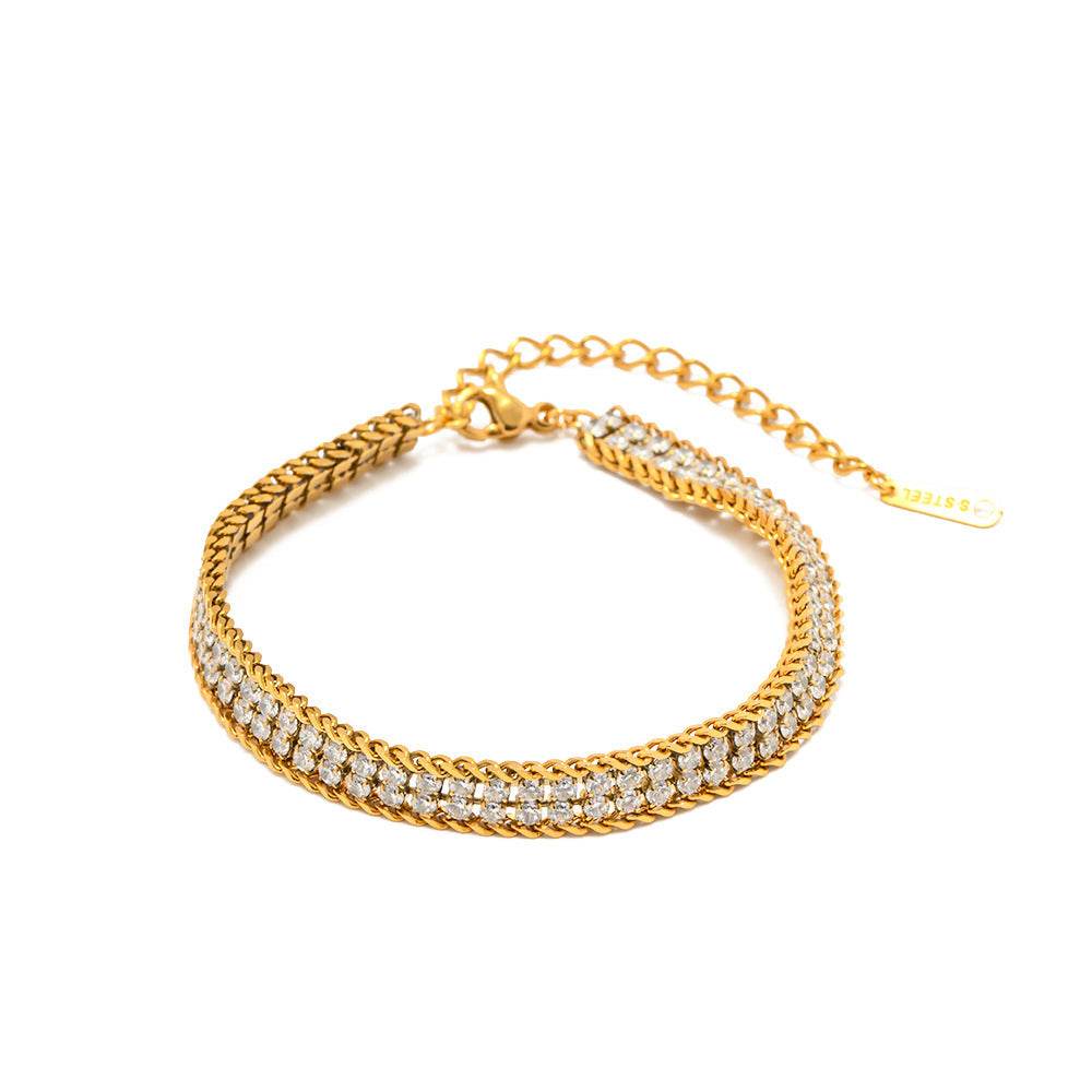 Stunning 18K Gold Double-Layer White Zircon Bracelet - Chic Modern Design - Buy Center