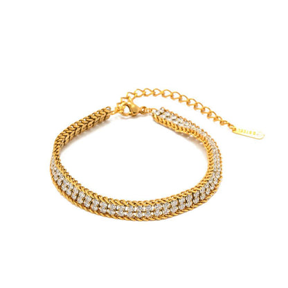 Stunning 18K Gold Double-Layer White Zircon Bracelet - Chic Modern Design - Buy Center