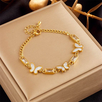 Buycenter Gold-Plated Butterfly Pearl Bracelet - Fashionable Rhinestone Charm - Buy Center