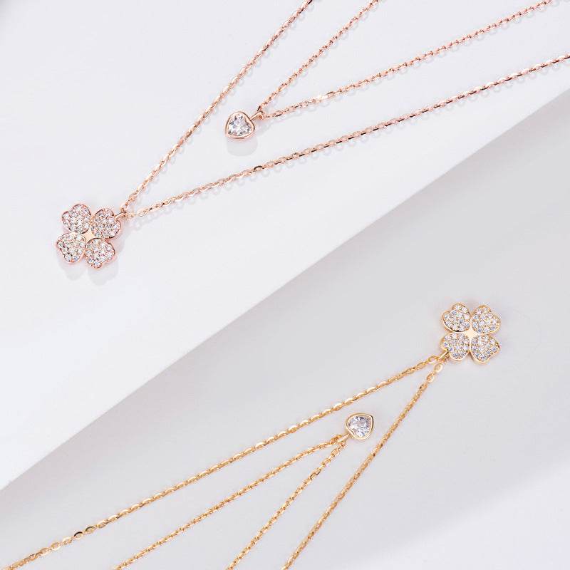 Buycenter Women's Sterling Silver Gold Clover Clavicle Chain Necklace - Buy Center