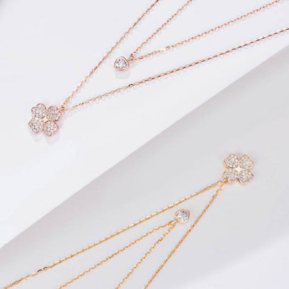 Buycenter Women's Sterling Silver Gold Clover Clavicle Chain Necklace - Buy Center