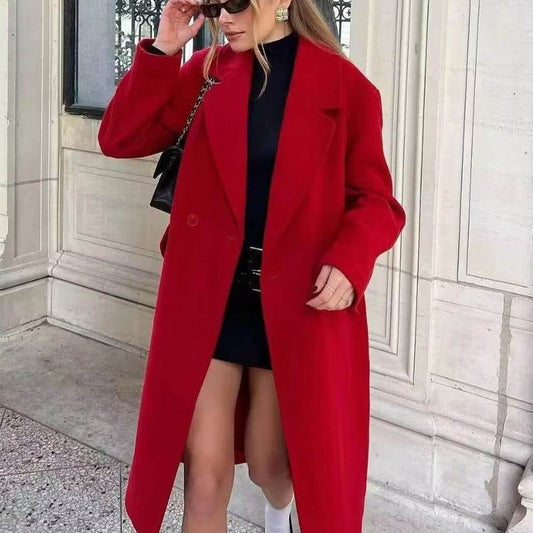 Buycenter Double Breasted Red Overcoat - Stylish Women's Wool Blend Coat - Buy Center