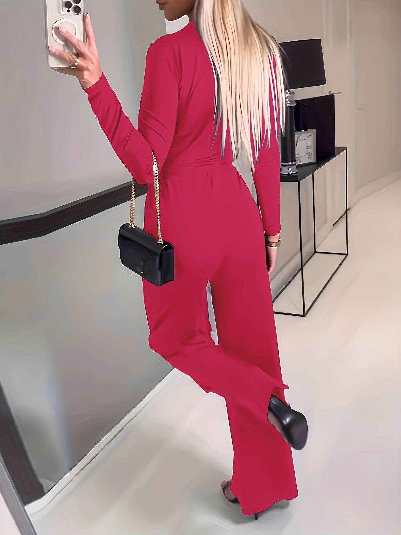 Women's Slimming V-Neck Jumpsuit - Lightweight Bow Tie Casual Wear - Buy Center