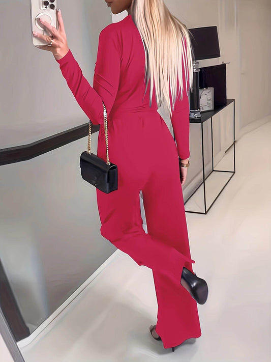 Women's Slimming V-Neck Jumpsuit - Lightweight Bow Tie Casual Wear - Buy Center