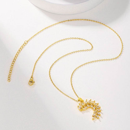Sparkling Zircon Leaf Pendant Necklace - Gold Wheat Design for Women - Buy Center