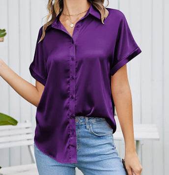 Buycenter Multicolor Silk Satin Shirt - Casual Short Sleeve Top - Buy Center