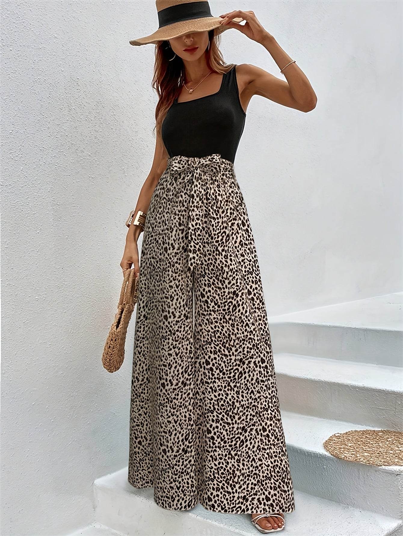Stylish Square Neck Tank Top & Leopard Print Pants Set - Lightweight - Buy Center